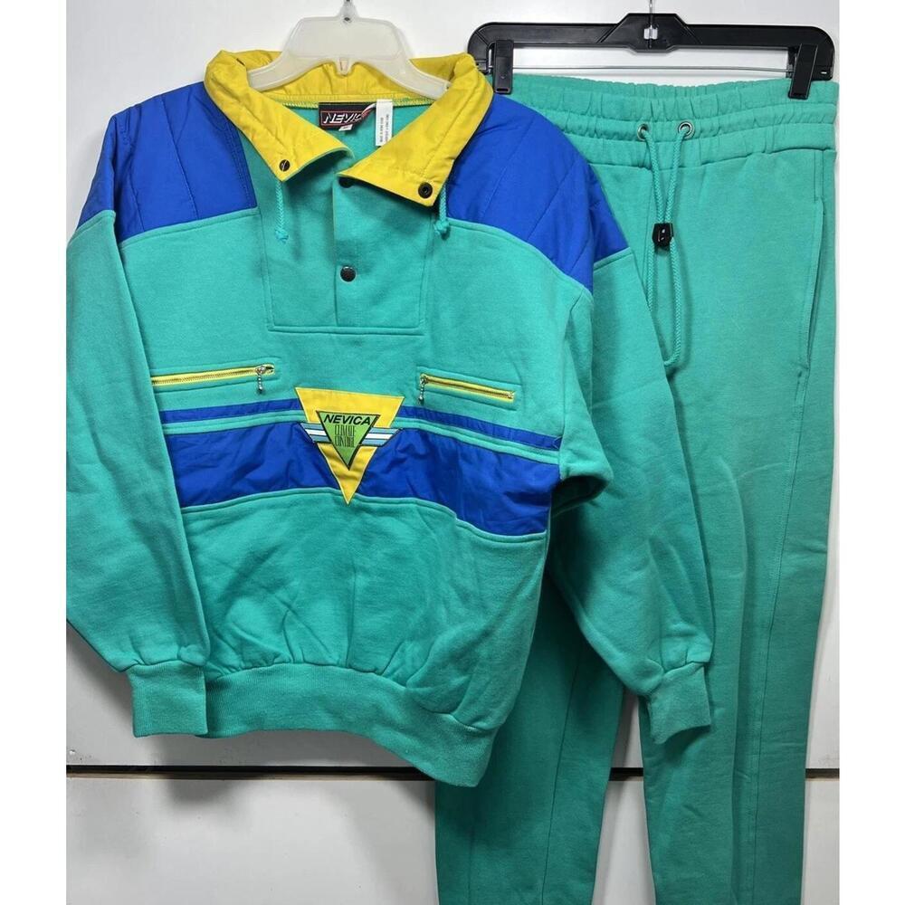 Vintage NEVICA Sweatsuit Teal Colorblock Ski 90’s Retro NWOT Size S/M RARE